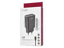 Сетевое зарядное устройство VIXION L2i (2-USB/1.2A) + Lightning кабель 1м (черный)