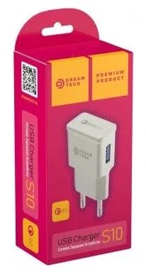 Сетевое зарядное устройство DREAM S10 USB 2.4A QC3.0 белый (123169\181184) Сетевое зарядное устройство DREAM S10 USB 2.4A QC3.0 белый (123169\181184)