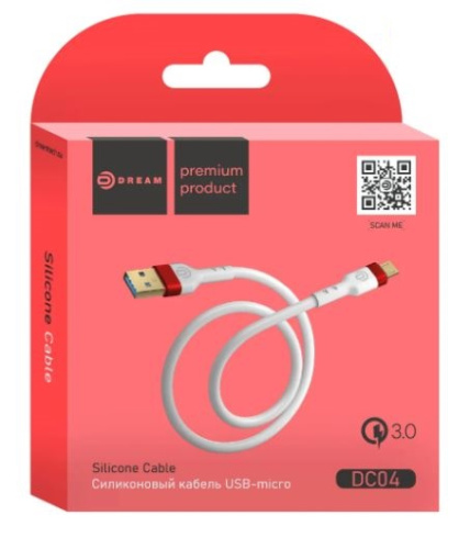 Кабель MicroUSB DREAM DC04 QC3.0 1M (силиконовый) белый