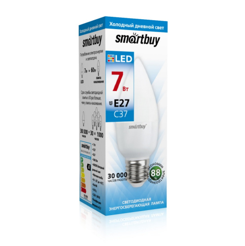 Лампа светодиодная Cвеча (LED) 7вт 6000К E14 Smartbuy (SBL-C37-07-60K-E14)