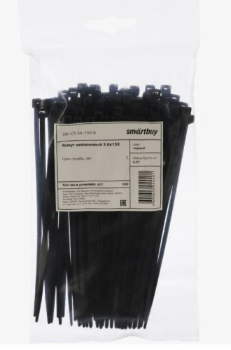 Хомут нейлоновый Smartbuy, 3,6х150, черный