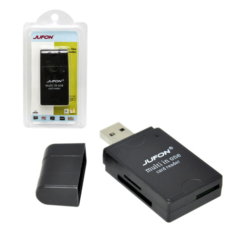 Картридер Multi-in-One USB 2.0 (SD, miniSD, microSD, SDHC, MMC, M2, MMS-DUO) черный JUFON (173675)