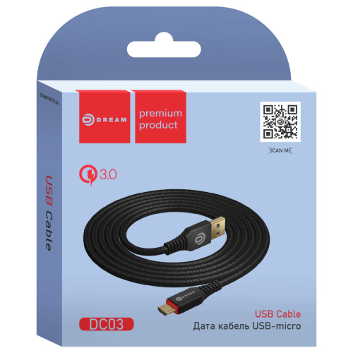 Кабель MicroUSB DREAM DC03 QC3.0 1М черный (175064)