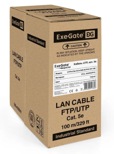 Патч-корд ExeGate UTP4-C5e-CCA-S26-IN-PVC-GY-100 UTP 4 пары кат.5e CCA, 26AWG, бухта 100м, серый, PVC