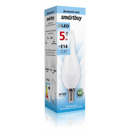 Лампа светодиодная Свеча на ветру матовая  Smartbuy-C37-05W/4000/E14 (SBL-C37Tip-05-40K-E14)