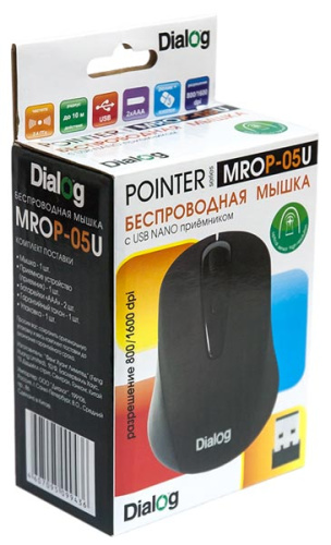 Мышь MROP-05U BLACK Dialog Pointer RF 2.4G Optical - 3 кнопки + ролик прокрутки, USB, черная фото 2