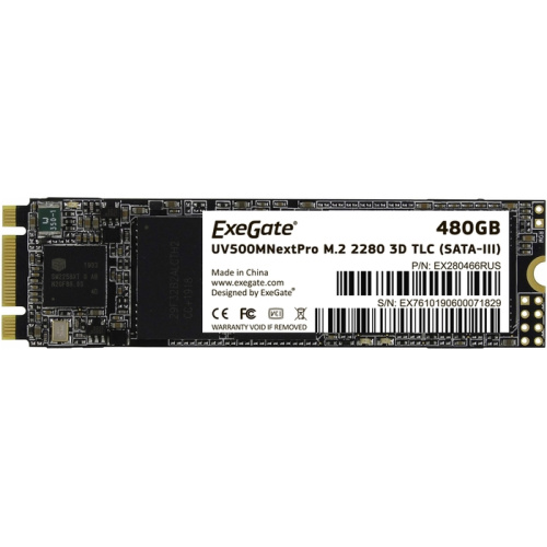 Диск SSD M.2 2280 480GB ExeGate NextPro UV500TS480 (SATA-III, 22x80mm, 3D TLC) EX280466RUS