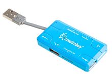 Картридер + Хаб Smartbuy 750, USB 2.0 3 порта+SD/microSD/MS/M2 Combo, голубой (SBRH-750-B)