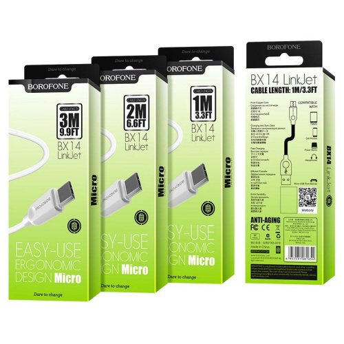 Кабель MicroUSB BOROFONE BX14 2M белый (194687)