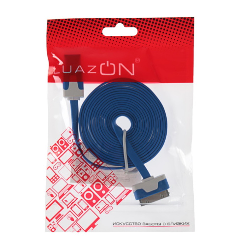 Кабель LuazON, iPhone 30-pin - USB, 1 А, 2 метра, плоский, МИКС Арт: 3001836