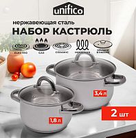 Нобор кострюль UNIFICO 1.8лт/3.4лт нержавеющая сталь 