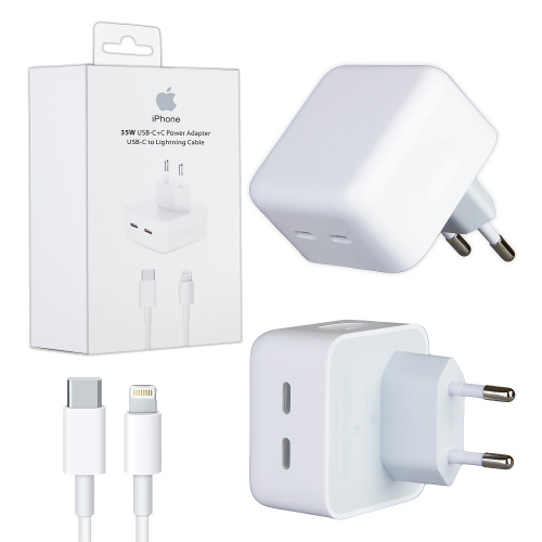 Сетевое зарядное устройство 35W 2xType-C + кабель Type-C - Lightning 
