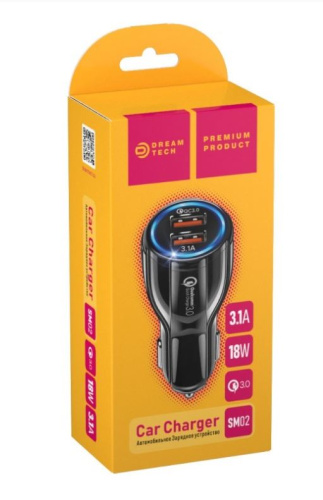 Автомобильное зарядное устройство DREAM SM02 2USB 3.1A QC3.0 черный (173602\175126)