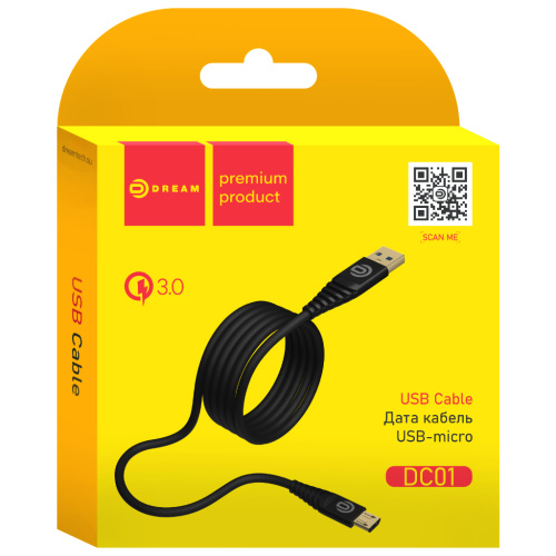 Кабель MicroUSB DREAM DC01 QC3.0 1M черный (175058)