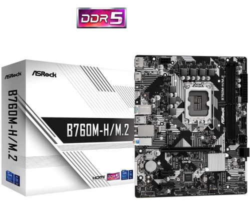 Материнская плата AsRock LGA1700 (Gen.14, 13, 12)  (B760M-H/M.2) Intel B760, DDR5 7200GHz, 2xM.2