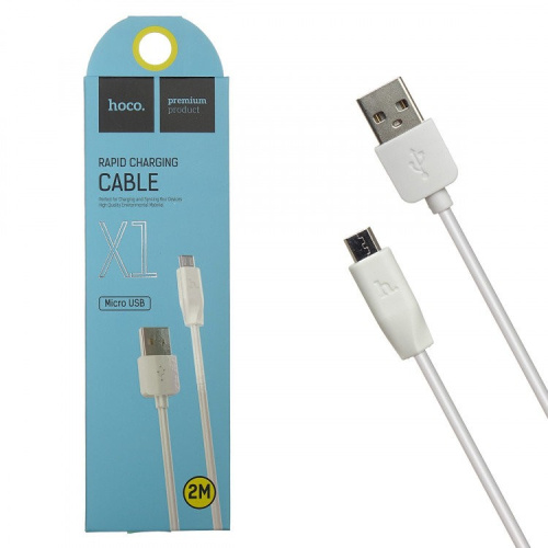 Кабель USB - microUSB Hoco Rapid X1 2.0м, 2.1A, Круглый, силикон, Цвет: белый.