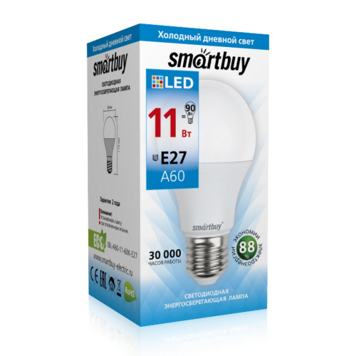 Лампа светодиодная Груша (LED) A60 11вт 4000К E27 Smartbuy (SBL-A60-11-60K-E27)