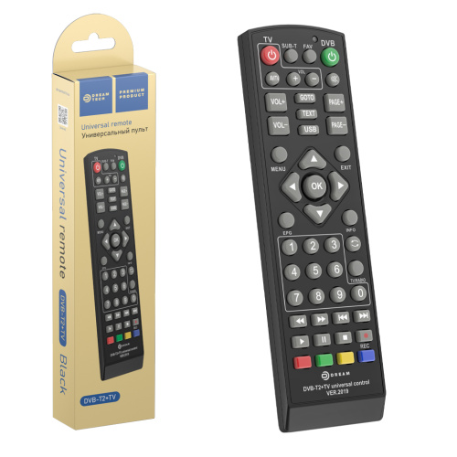 Пульт универсальный DVB-T2+TV (для TV приставок) черный DREAM (123043)