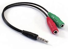 Кабель AUX ExeGate EX-CCA-417-0.2 (3.5mm Jack M 4pin/3.5mm Jack F Stereo+ 3.5mm Jack F микрофон, 0,2м)