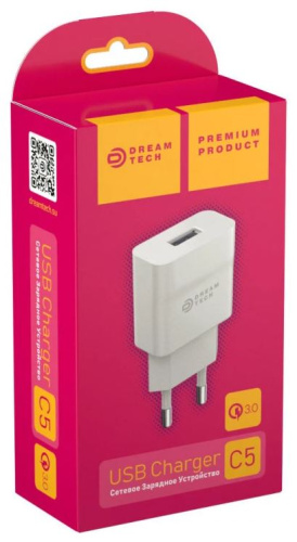 Сетевое зарядное устройство DREAM C5 USB 2,4A QC3.0 (180130)