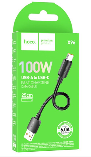 Кабель TYPE-C HOCO X96 Hyper 0.25м 6A черный (6942007609425)