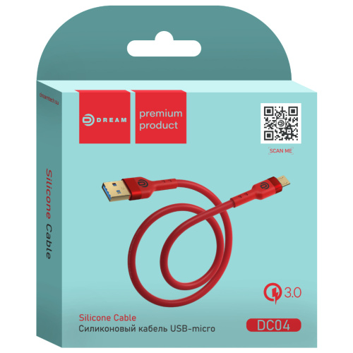 Кабель MicroUSB DREAM DC04 QC3.0 1M (силиконовый) красный (175097)