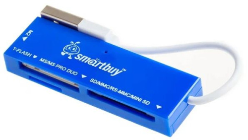 Картридер Smartbuy 717, USB 2.0 - SD/microSD/MS/M2, SBR-717-W (голубой)